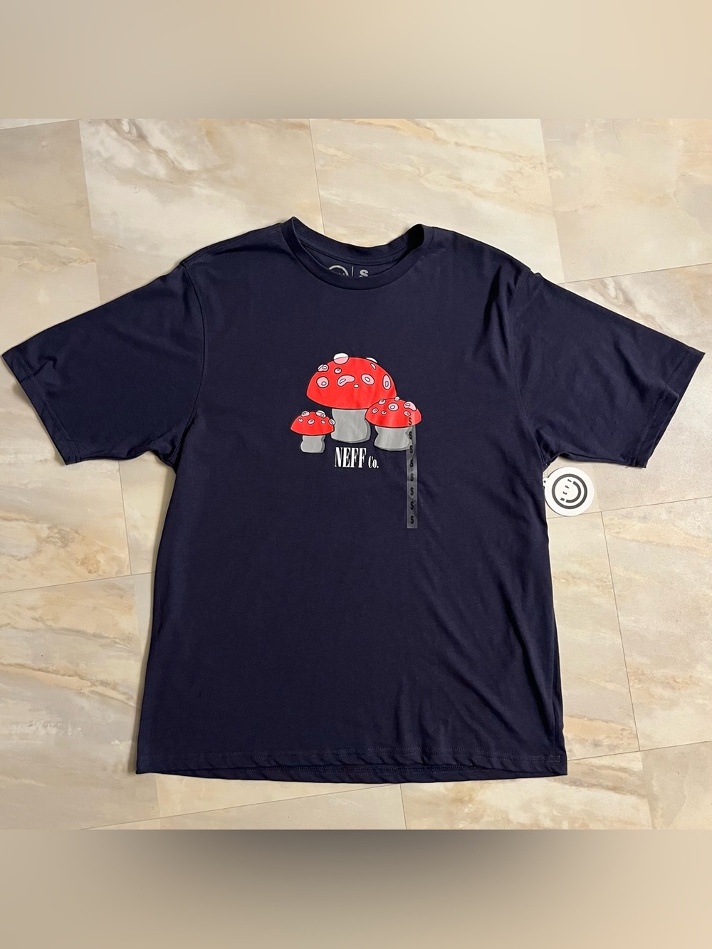 Neff Co. Men’s BlueT- Shirt With Red Mushrooms Size Small